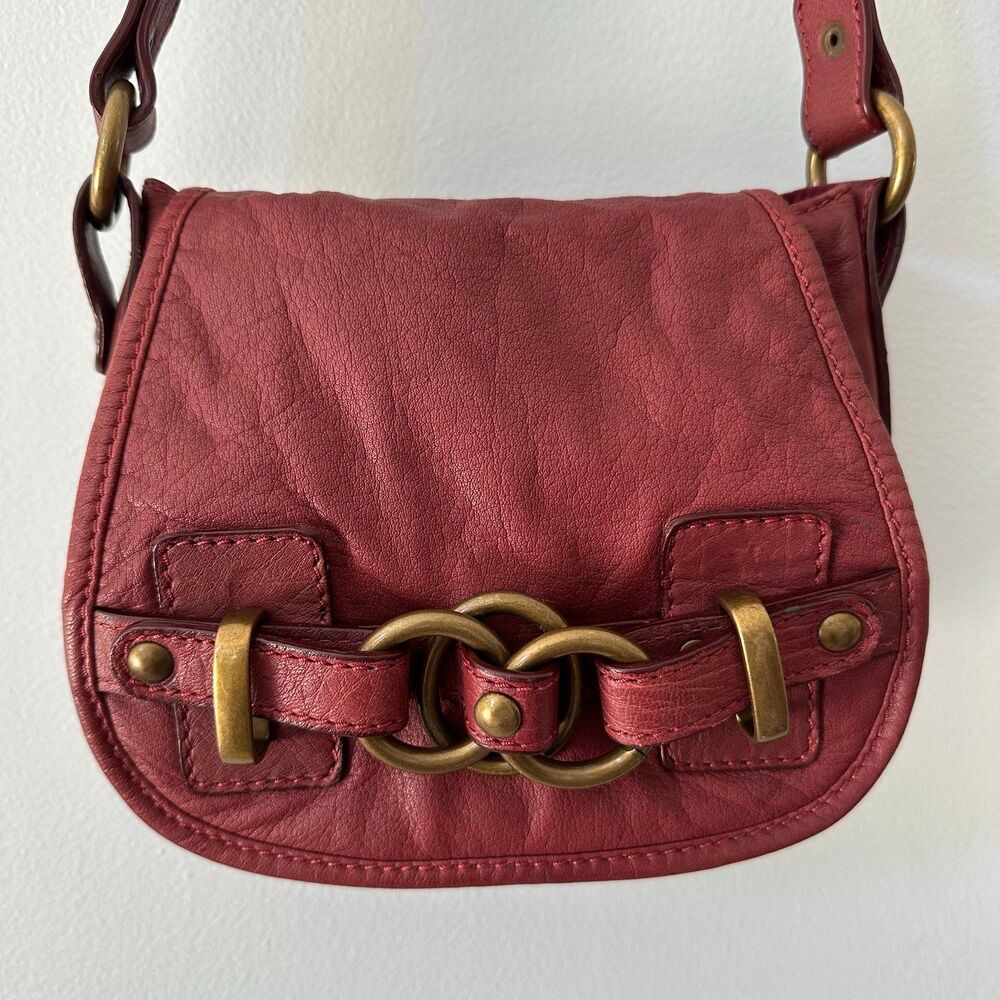 Vintage Wilsons Leather Red Crossbody Bag Flap Saddle Purse Antique Brass Ring